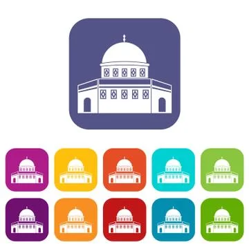 Dome of the Rock on the Temple Mount icons set Stock Illustration