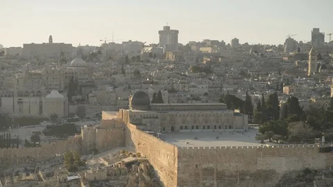 Dome of the Rock as viewed from the Mount of Olives, Jerusalem, Israel. Stock Footage 71756442