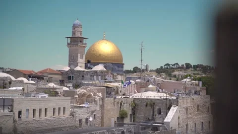 Dome of the Rock as viewed from the Mount of Olives in Jerusalem. Slow motion Stock Footage 154394273