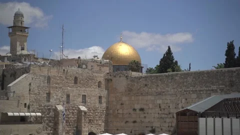 Dome of the Rock as viewed from the Mount of Olives in Jerusalem. Slow motion Stock Footage 154394283