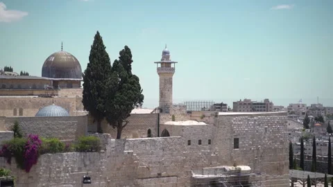 Dome of the Rock as viewed from the Mount of Olives in Jerusalem. Slow motion Stock Footage 154394338