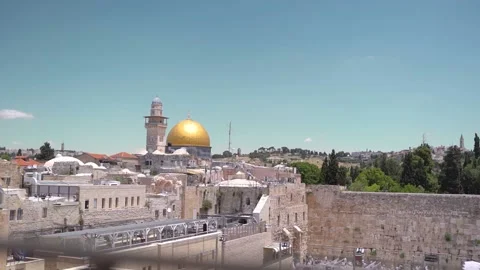 Dome of the Rock as viewed from the Mount of Olives in Jerusalem. Slow motion Stock Footage 154394349