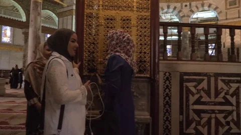 Dome of the Rock's Interior Dome and Muslim Women Stock Footage 82595487