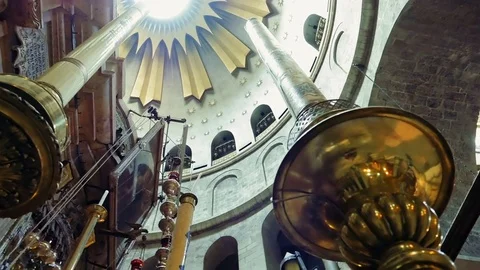 Dome rotunda over Jesus Empty Tomb in Jerusalem Stock Footage
