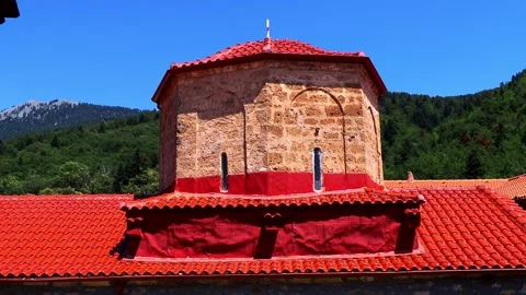 Dome of Saint George Monastery under a blue sky in the Peloponnese, Greece. Stock Footage 314265750
