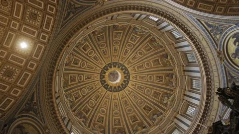 The dome of Saint Peter Basilica, view from below. Stock Footage 198739830