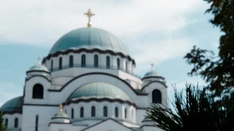 Dome of Saint Sava Temple with pine needles in the foreground. The largest Stock Footage 316598872