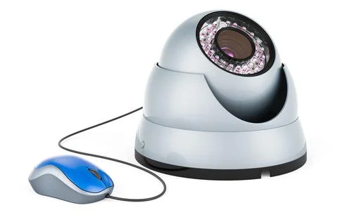 Dome security camera with computer mouse. 3D rendering Stock Illustration