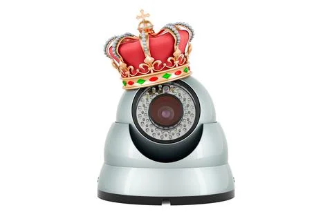 Dome security camera with golden crown, 3D rendering Stock Illustration