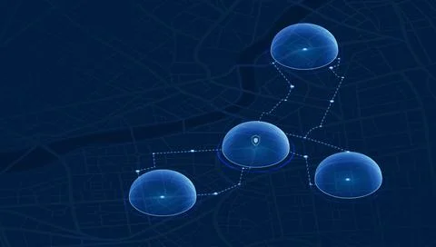 Dome Shields Representing Protected Security Zones and Coverage Areas Connected Stock Illustration