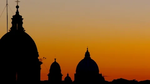 Dome silhouettes in Rome at sunset Stock Footage 95594550