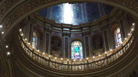 Dome Skylight Inside San Juan de Dios Basilica in Granada Stock Footage 336007582