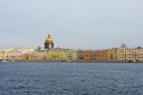 The dome of St. Isaac's Cathedral and the Neva River in St. Petersburg. Stock Photos