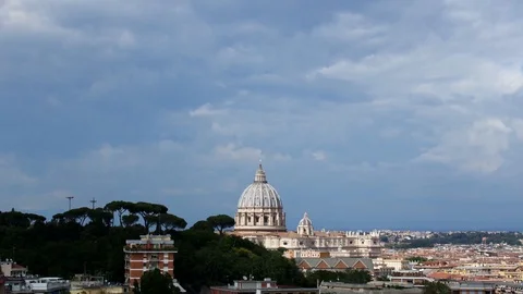 Dome of St. Peter, Vatican City, Rome. Time lapse, changeable weather, may 2019 Stock Footage 116608685