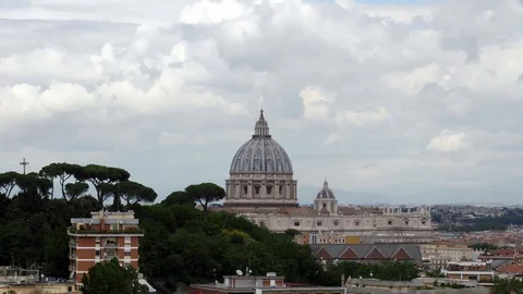 Dome of St. Peter, Vatican City, Rome. Cloudy sky, may 2019 Stock Footage 116609518