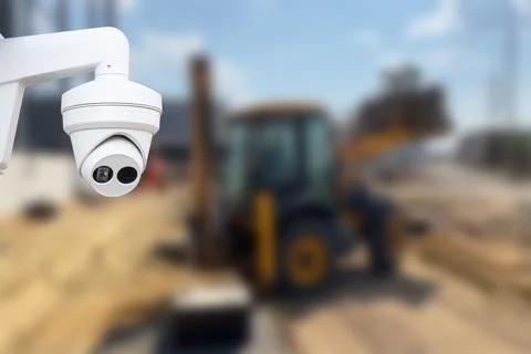 Dome type outdoor cctv camera, secure construction site. Stock Photos