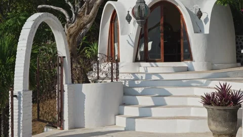 Dome villa tiny home accomodation with rustic furnishings. Stock Footage 246043247