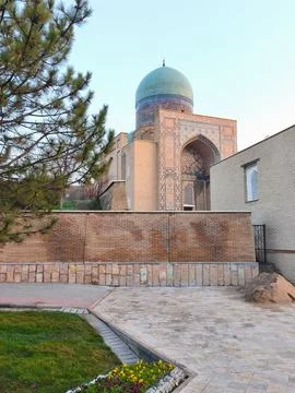 Domed winter Mosque with ornate tilework at Shah-i-Zinda necropolis in Sama.. Stock Photos