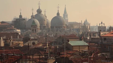 Domes and roofs in Venice view from above Stock Footage 109334400