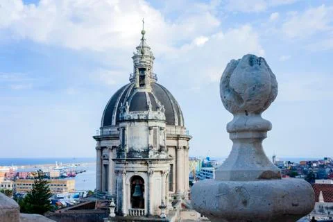 Domes of the Cathedral dedicated to Saint Agatha. The view of the city of Cat Stock Photos