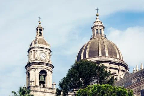 Domes of the Cathedral dedicated to Saint Agatha. The view of the city of Cat Stock Photos