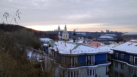 Domes of the church on the background of the setting sun Stock Footage 177595854
