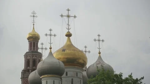 Domes of the Novodevichy convent Stock Footage 76053626