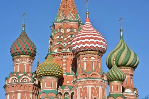 Domes of St. Basil's Cathedral on red square in Moscow. Stock Photos