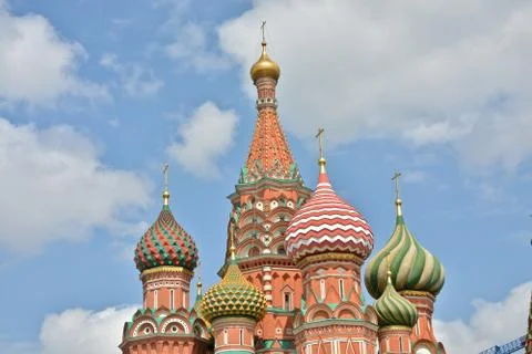 Domes of St. Basil's Cathedral on red square in Moscow. Stock Photos