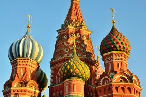 Domes of St. Basil's Cathedral on red square, 16-th century. Moscow, Russia Stock Photos