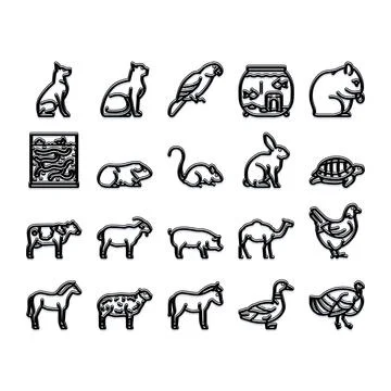 Domestic and wild animals linear icons collection イラスト素材