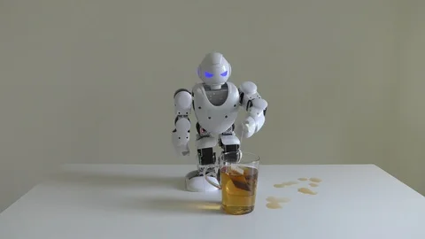 A domestic android humanoid robot helps making tea stronger for his master Видео 96594847