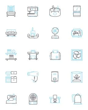 Domestic electronics linear icons set. Television, Kitchen, Vacuum, Blender Stock Illustration