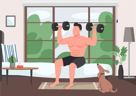 Domestic exercise flat color vector illustration Stock Illustration