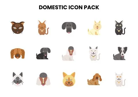 Domestic Flat Bundle Icons Pack Stock Illustration
