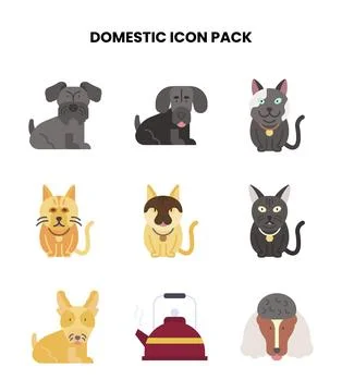 Domestic Flat Bundle Icons Pack Stock Illustration