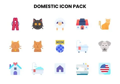 Domestic Flat Bundle Icons Pack Stock Illustration
