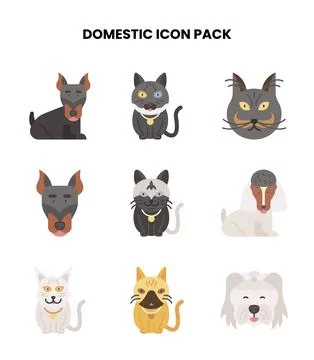 Domestic Flat Vector Icons Pack Stock Illustration