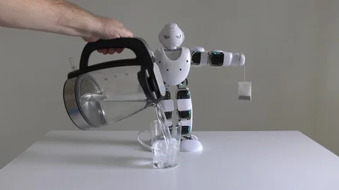 A domestic humanoid robot practicing brewing tea, poor artificial intelligence 動画素材 97805529