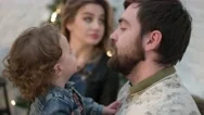 Domestic Lifestyle Concept Of Happy Family Bearded Male Kissing His Little Child Stock Footage