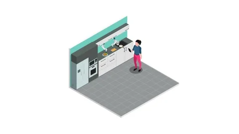 Domestic Robot Helping Cooking on Kitchen Stock Footage 255652601