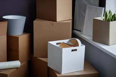 Domestic things packing for relocation Stock Photos
