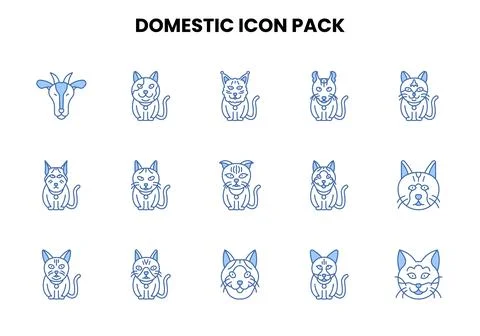 Domestic Two Color Blue Bundle Icons Pack Stock Illustration
