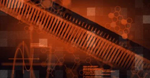 Dominating diagonal ribbed cylinder running across digital UI, showing hexagons, イラスト素材
