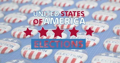 Dominating election title on blue grid, showing US title, ELECTIONS banner, five Stockillustratie