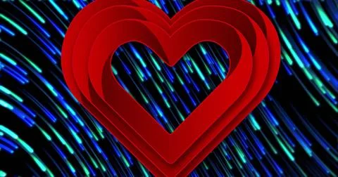 Dominating red layered 3D heart showing nested cutouts in abstract studio, with Stock Illustration