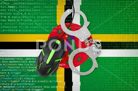 Dominica flag and handcuffed computer mouse. Combating computer crime, hacke Stock Photos