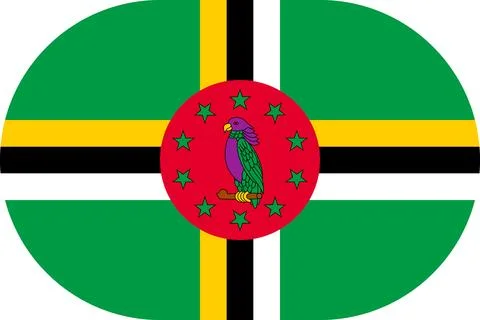 Dominica flag in flat oval design Illustrazione stock
