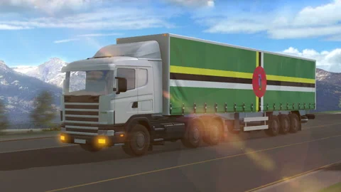Dominica flag shown on the side of a large truck Stock Footage 122098466