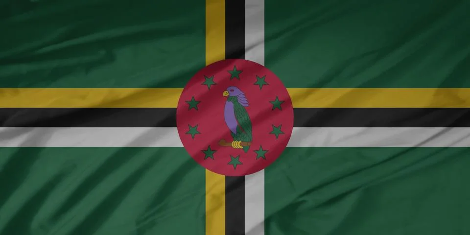 Dominica Flag waving in the smooth wind Stock Photos